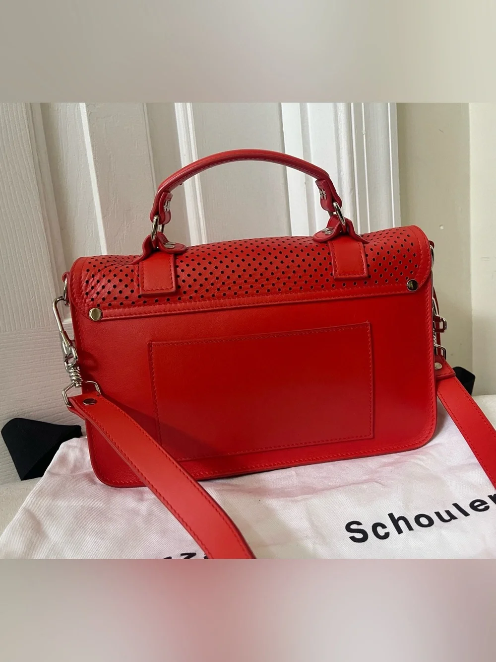Proenza Schouler PS1 Red Perforated Lambskin  Leather Satchel